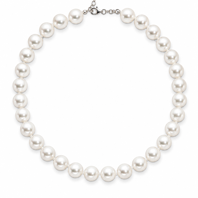 Jt Unisex ασημένιο κολιέ μαργαριτάρια shell pearls 10mm Άσπρο